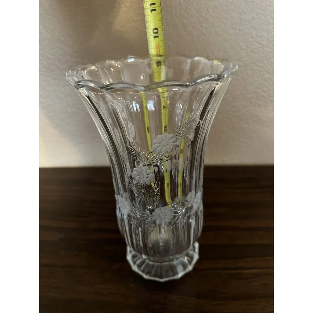 Vase-Flowers Etched in Glass